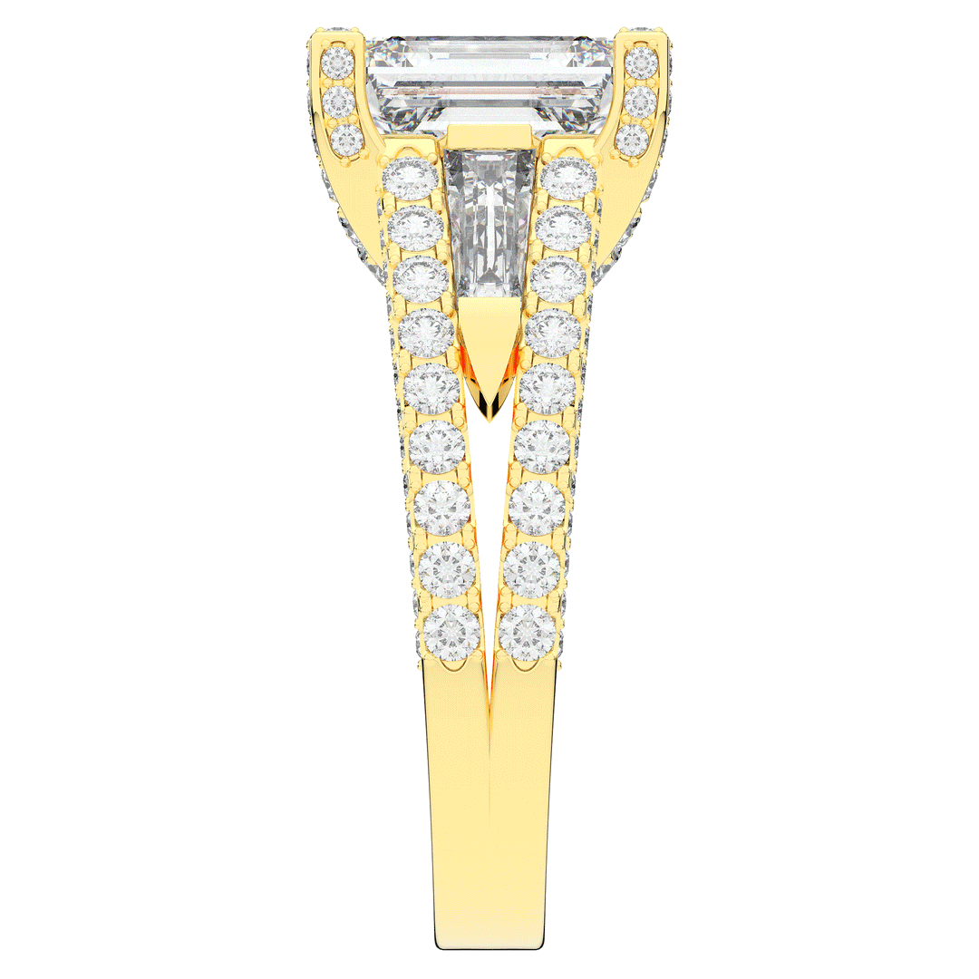 4.60CT.TW EMERALD CUT LAB DIAMOND SPLIT SHANK ENGAGEMENT RING - Nazarelle