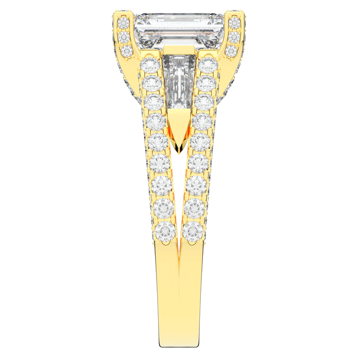 4.60CT.TW EMERALD CUT LAB DIAMOND SPLIT SHANK ENGAGEMENT RING - Nazarelle