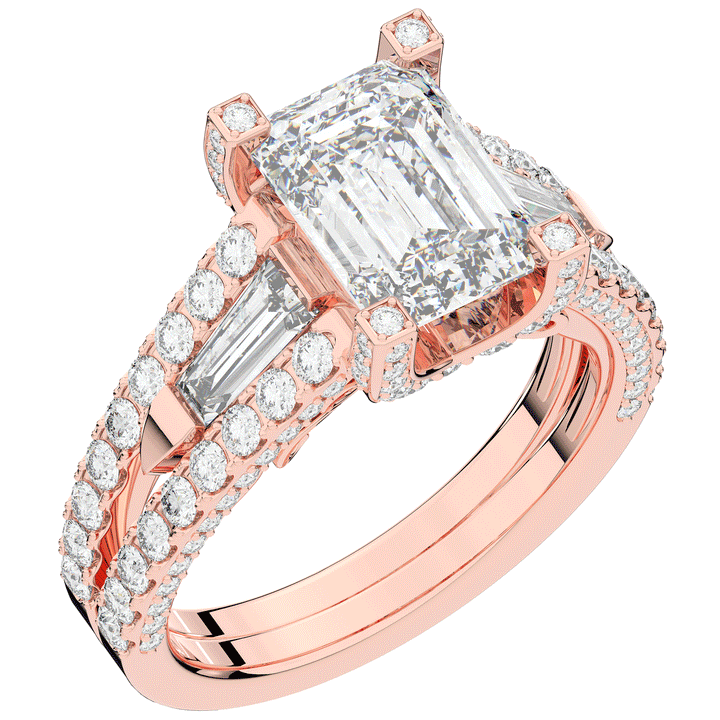 4.60CT.TW EMERALD CUT LAB DIAMOND SPLIT SHANK ENGAGEMENT RING - Nazarelle