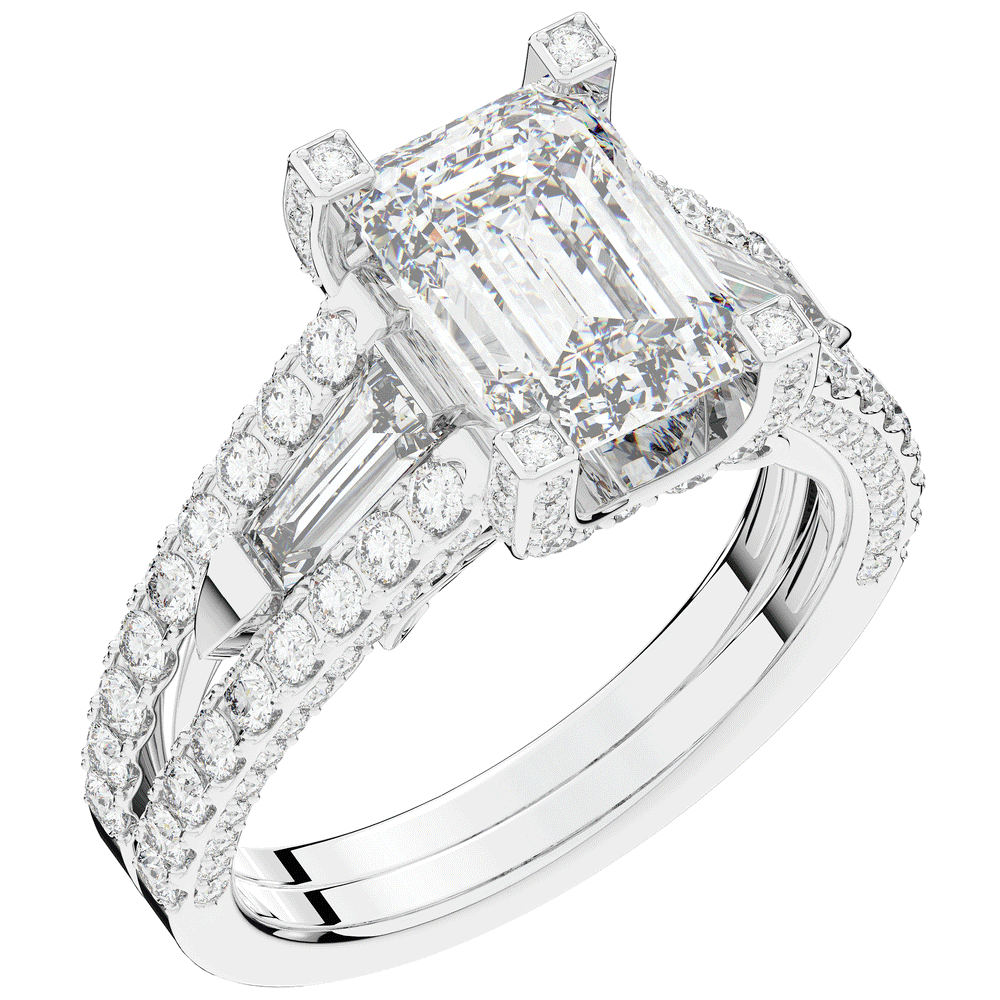 4.60CT.TW EMERALD CUT LAB DIAMOND SPLIT SHANK ENGAGEMENT RING - Nazarelle