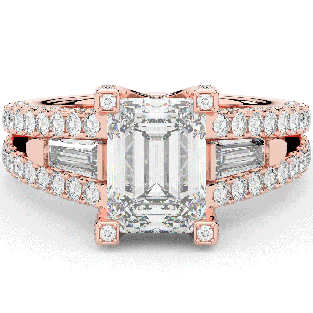 4.60CT.TW EMERALD CUT LAB DIAMOND SPLIT SHANK ENGAGEMENT RING - Nazarelle
