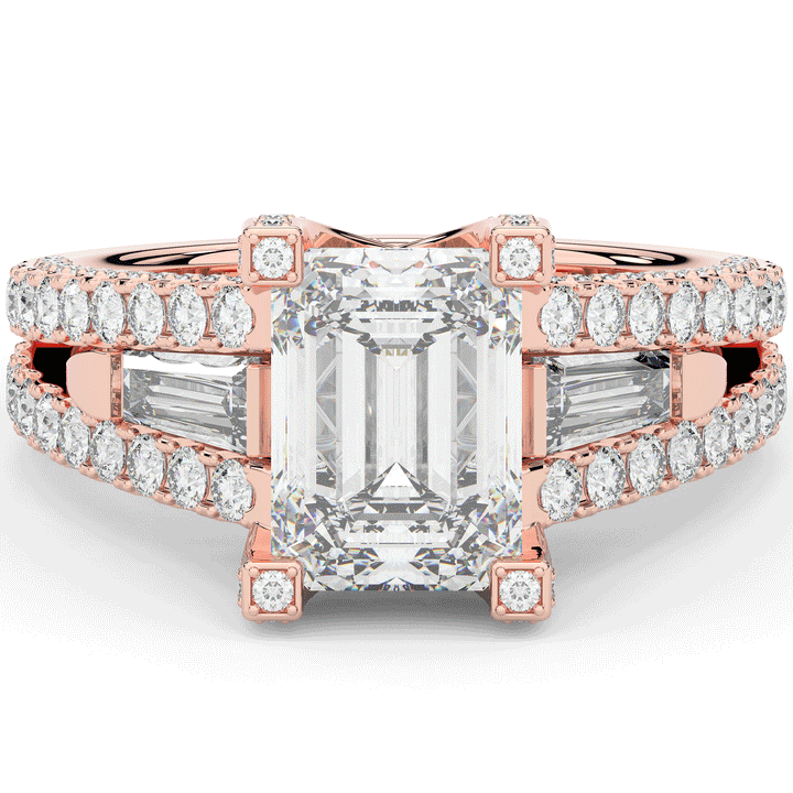4.60CT.TW EMERALD CUT LAB DIAMOND SPLIT SHANK ENGAGEMENT RING - Nazarelle