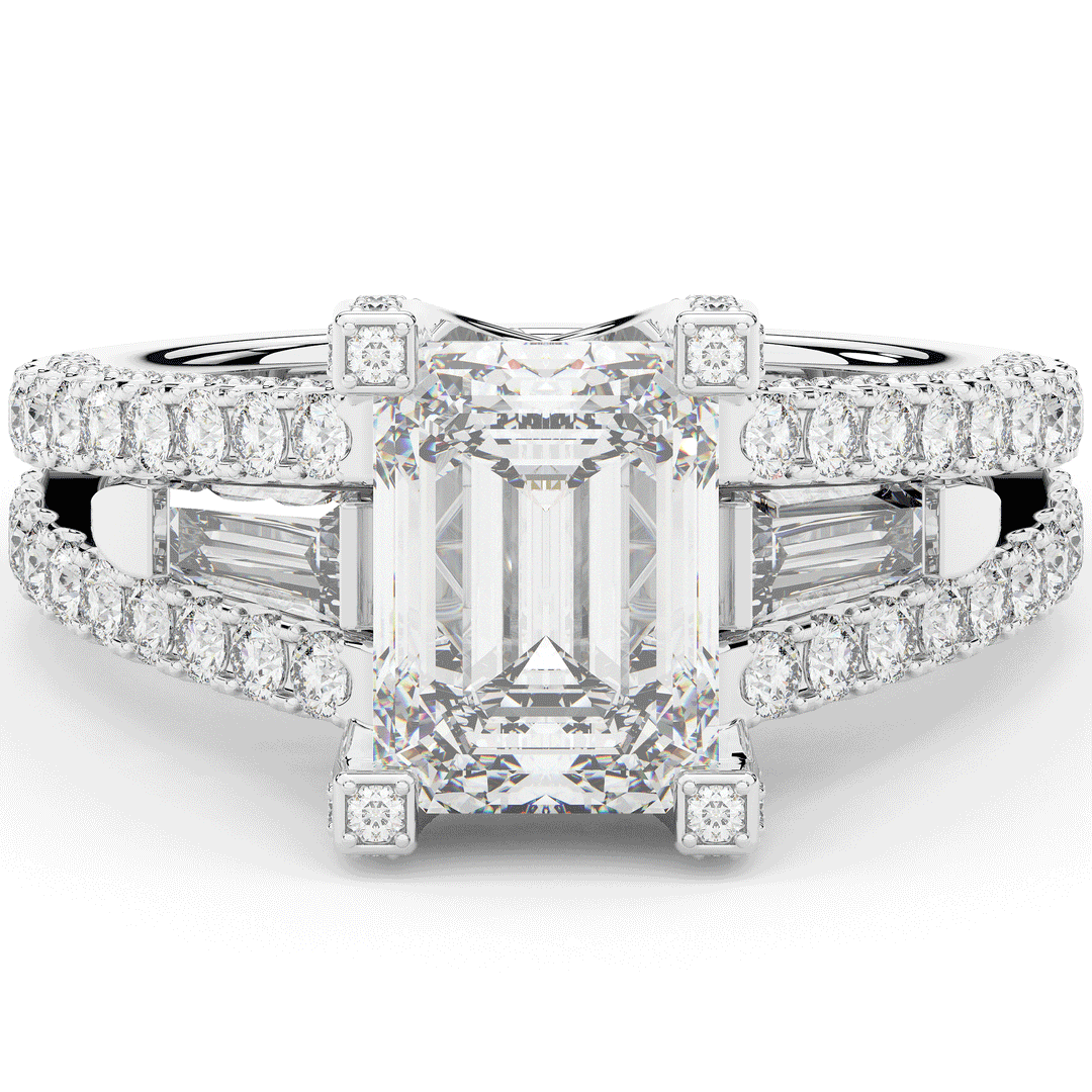4.60CT.TW EMERALD CUT LAB DIAMOND SPLIT SHANK ENGAGEMENT RING - Nazarelle