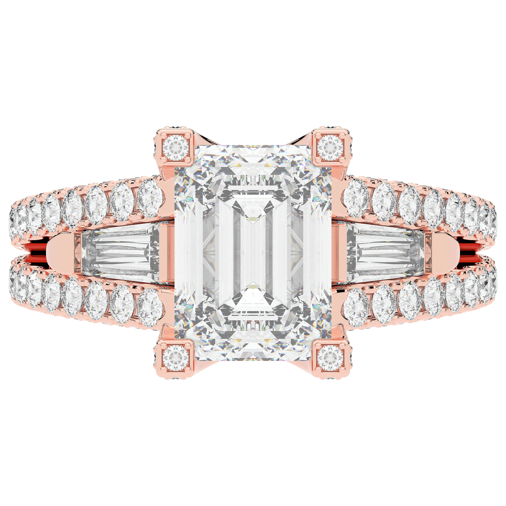 4.60CT.TW EMERALD CUT LAB DIAMOND SPLIT SHANK ENGAGEMENT RING - Nazarelle