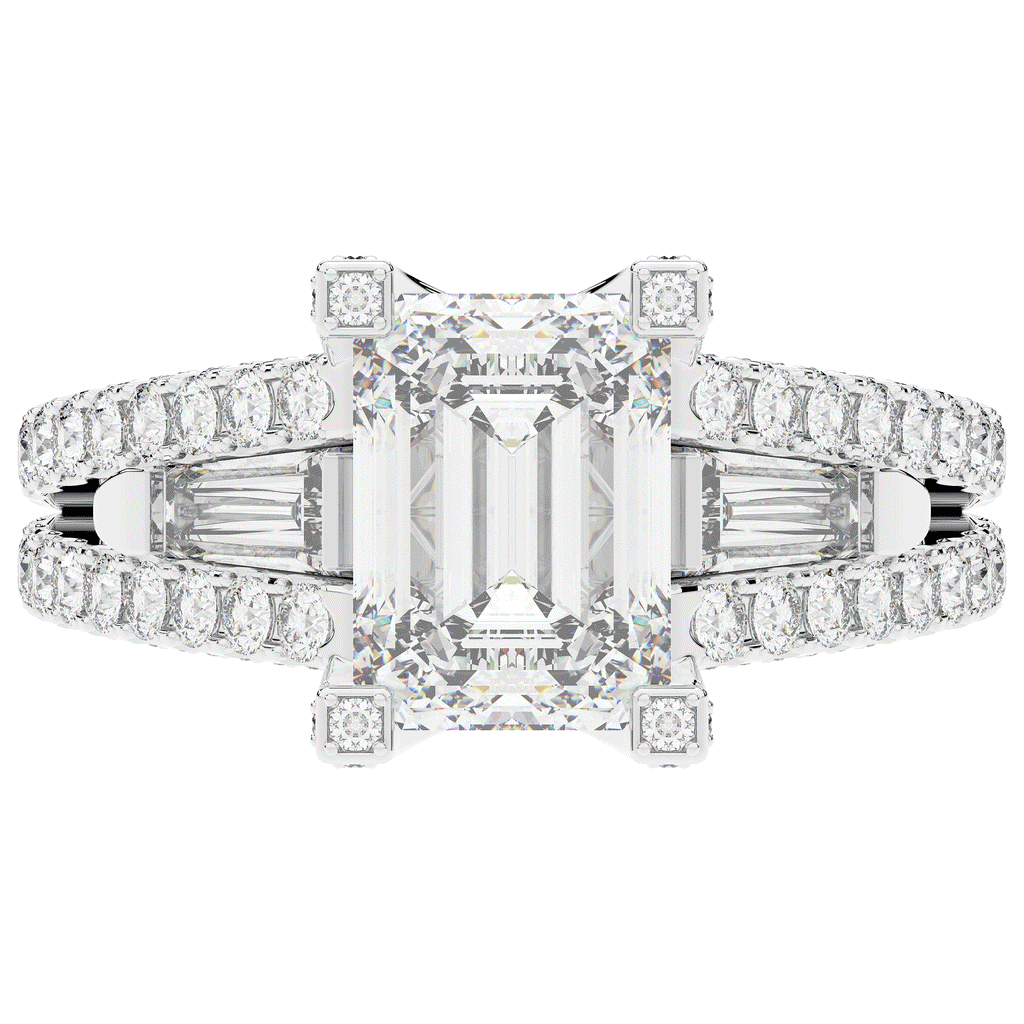 4.60CT.TW EMERALD CUT LAB DIAMOND SPLIT SHANK ENGAGEMENT RING - Nazarelle