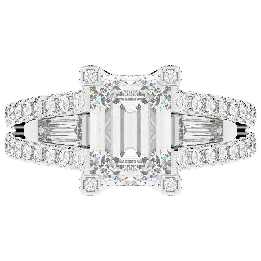 4.60CT.TW EMERALD CUT LAB DIAMOND SPLIT SHANK ENGAGEMENT RING - Nazarelle