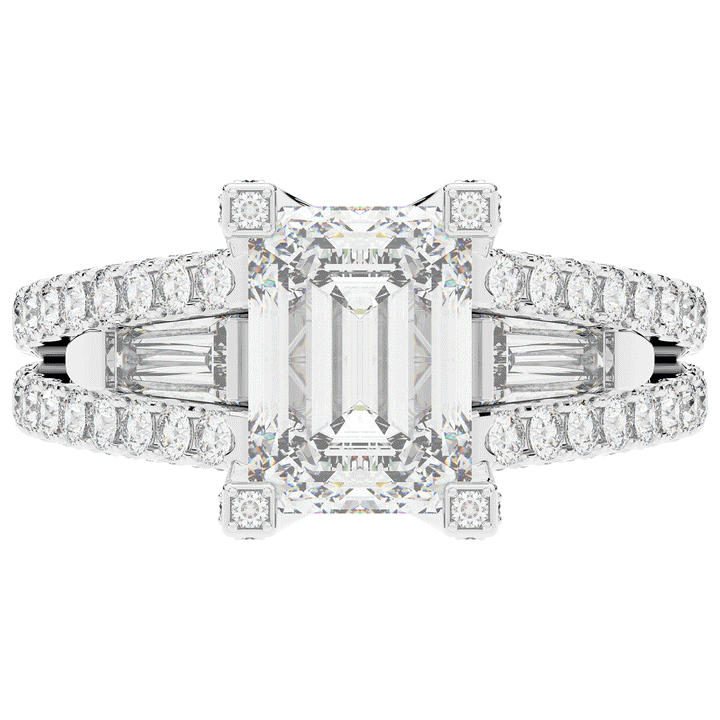 4.60CT.TW EMERALD CUT LAB DIAMOND SPLIT SHANK ENGAGEMENT RING - Nazarelle