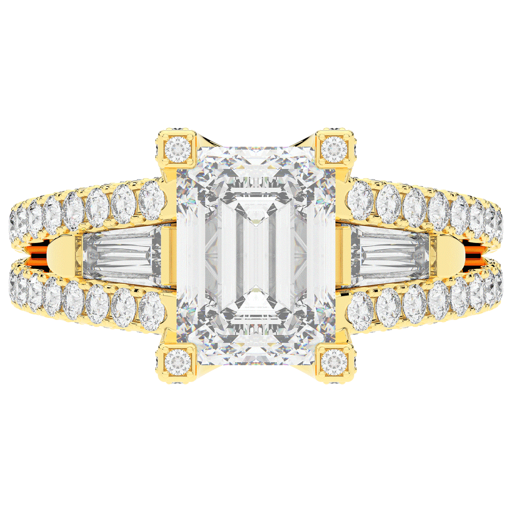 4.60CT.TW EMERALD CUT LAB DIAMOND SPLIT SHANK ENGAGEMENT RING - Nazarelle