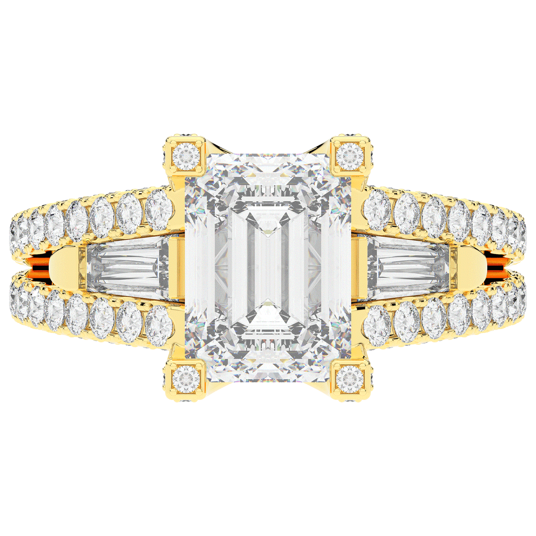 4.60CT.TW EMERALD CUT LAB DIAMOND SPLIT SHANK ENGAGEMENT RING - Nazarelle