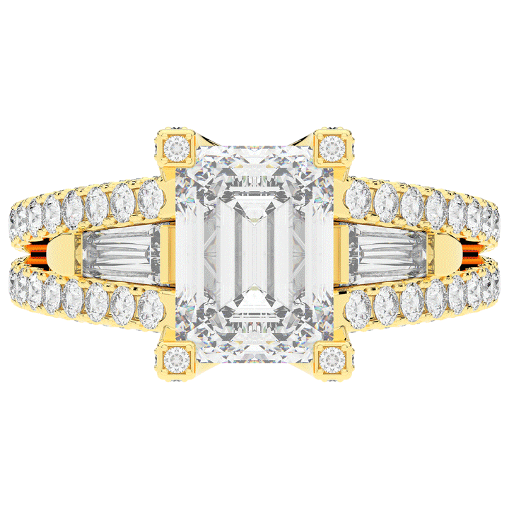4.60CT.TW EMERALD CUT LAB DIAMOND SPLIT SHANK ENGAGEMENT RING - Nazarelle