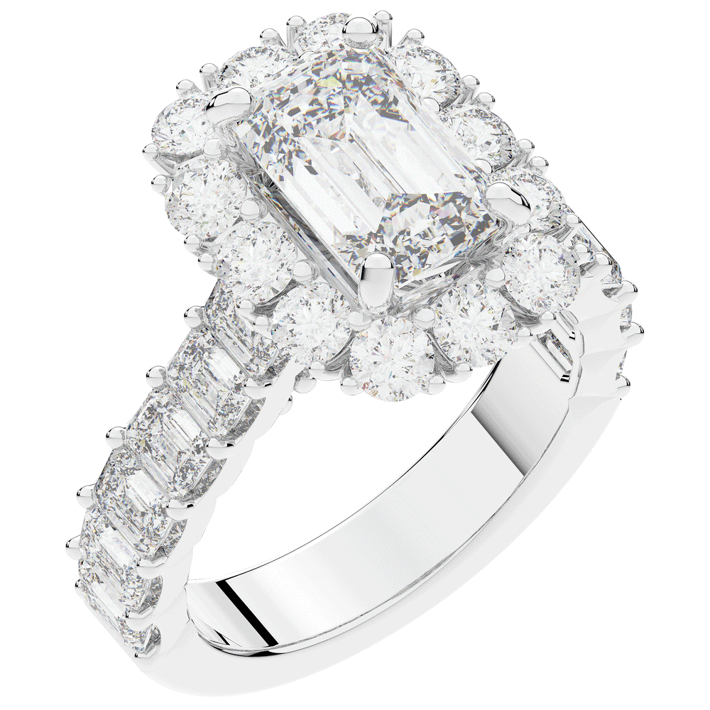 6.00CT.TW EMERALD CUT LAB DIAMOND HALO ENGAGEMENT RING - Nazarelle