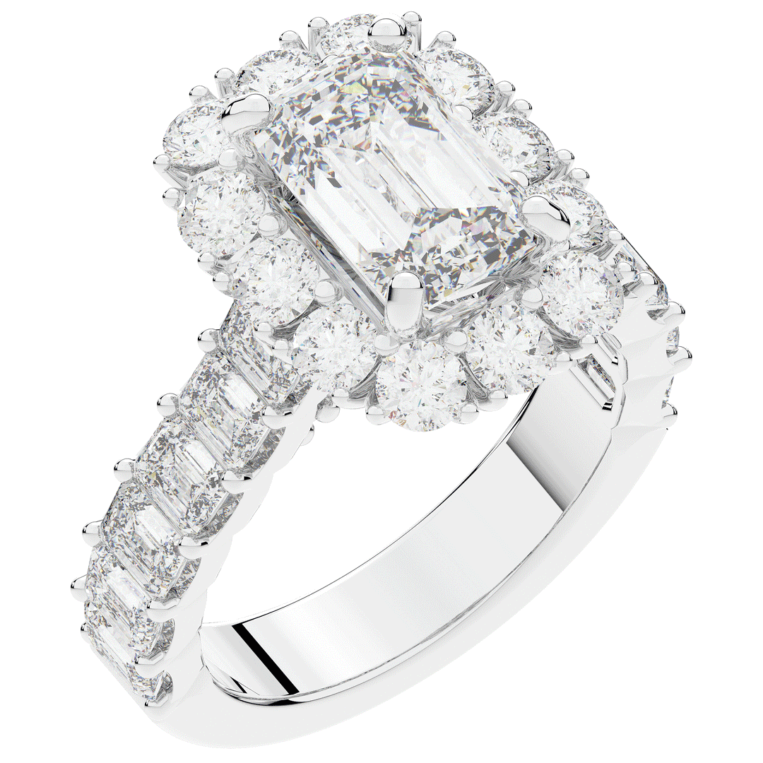6.00CT.TW EMERALD CUT LAB DIAMOND HALO ENGAGEMENT RING - Nazarelle
