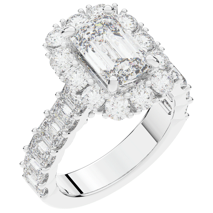 6.00CT.TW EMERALD CUT LAB DIAMOND HALO ENGAGEMENT RING - Nazarelle