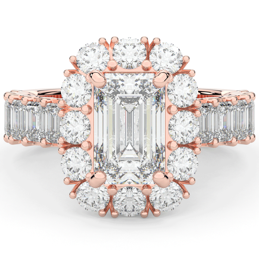 6.00CT.TW EMERALD CUT LAB DIAMOND HALO ENGAGEMENT RING - Nazarelle
