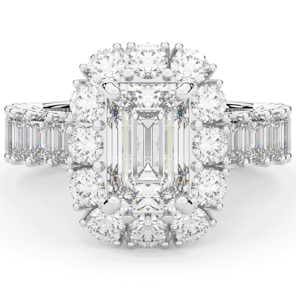 6.00CT.TW EMERALD CUT LAB DIAMOND HALO ENGAGEMENT RING - Nazarelle