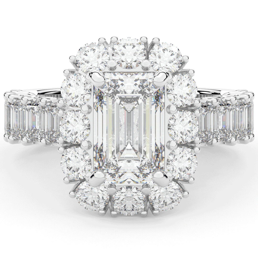 6.00CT.TW EMERALD CUT LAB DIAMOND HALO ENGAGEMENT RING - Nazarelle