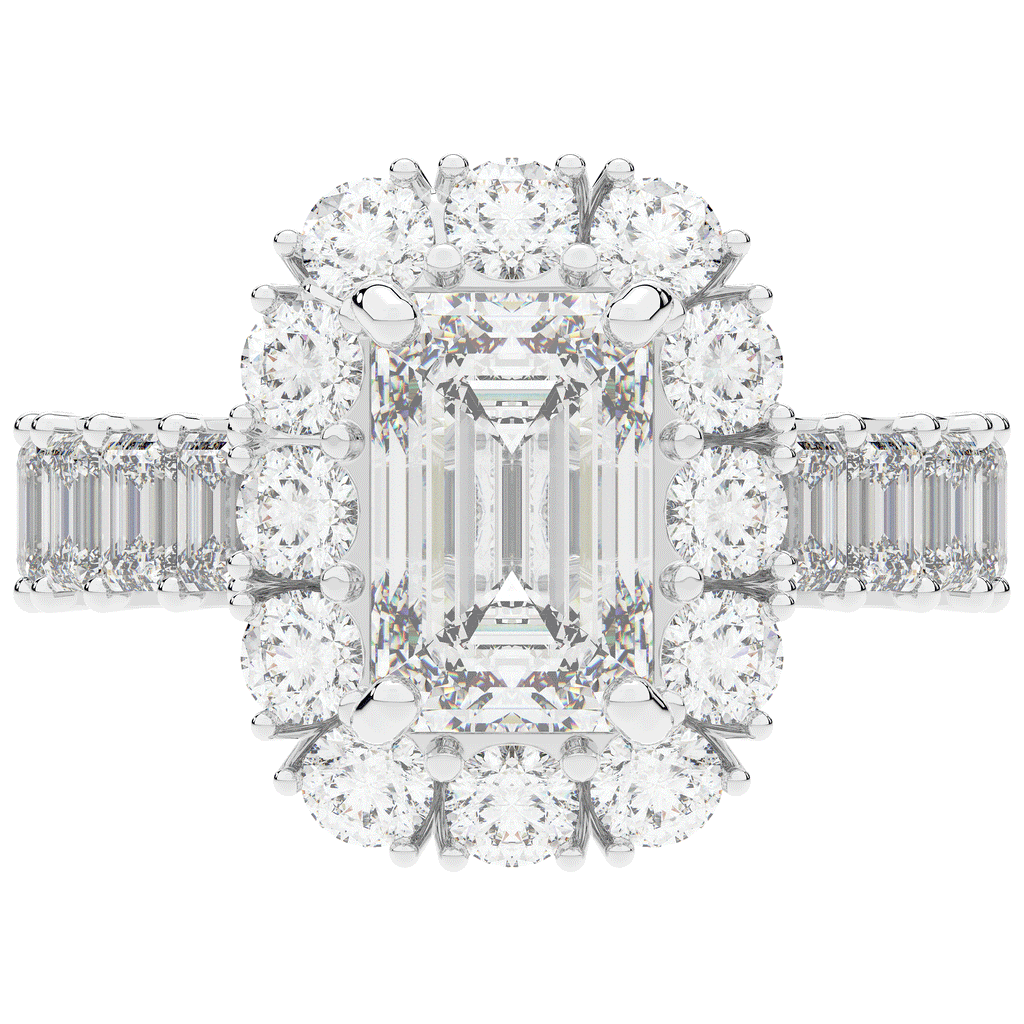 6.00CT.TW EMERALD CUT LAB DIAMOND HALO ENGAGEMENT RING - Nazarelle