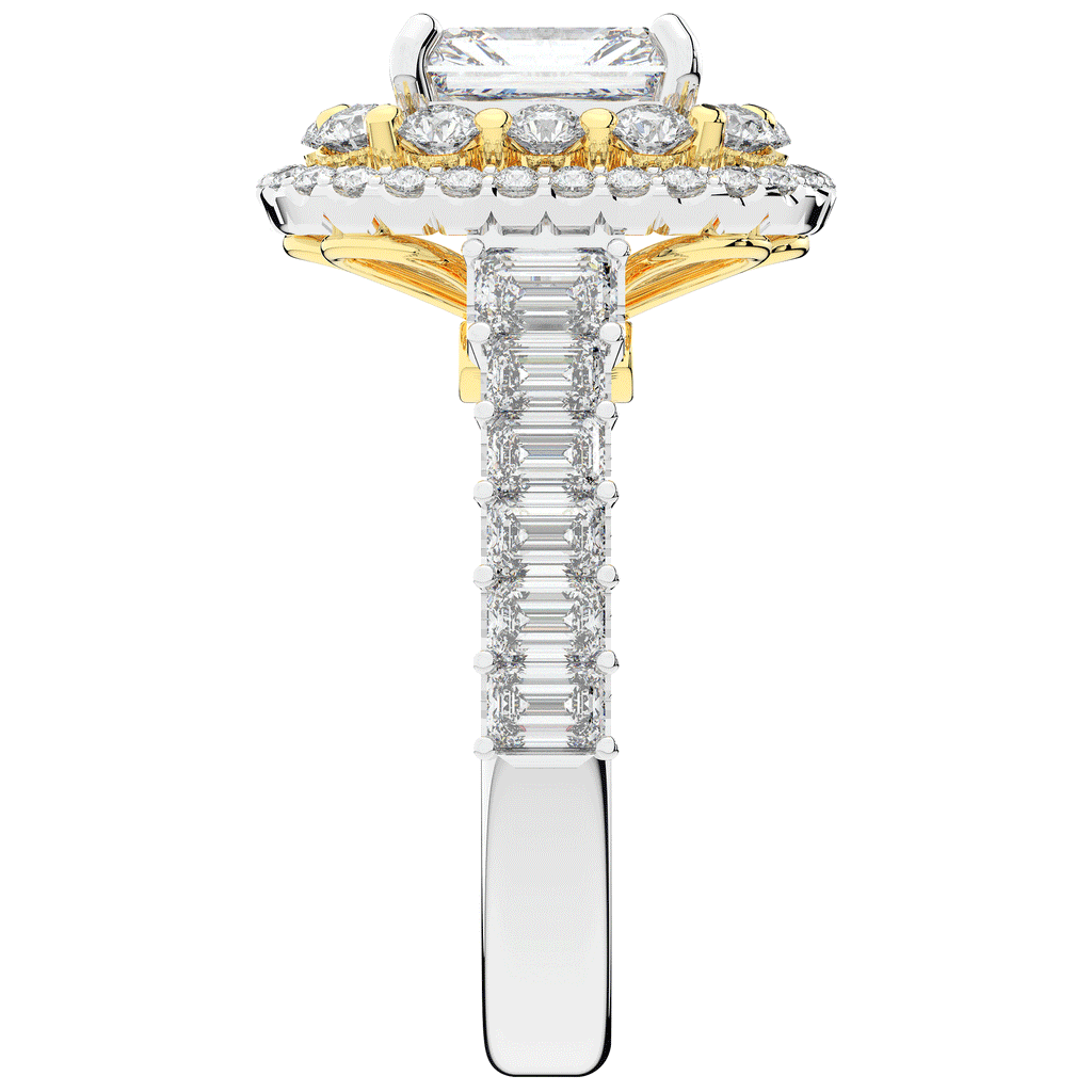 4.70CT.TW RADIANT LAB DIAMOND DOUBLE HALO TWO TONE ENGAGEMENT RING - Nazarelle