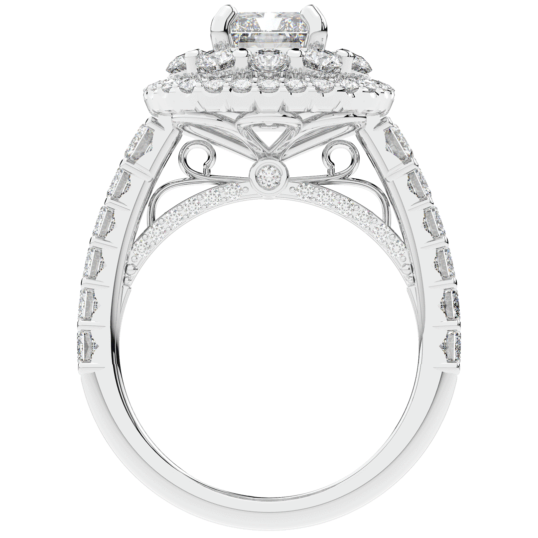 4.70CT.TW RADIANT LAB DIAMOND DOUBLE HALO TWO TONE ENGAGEMENT RING - Nazarelle