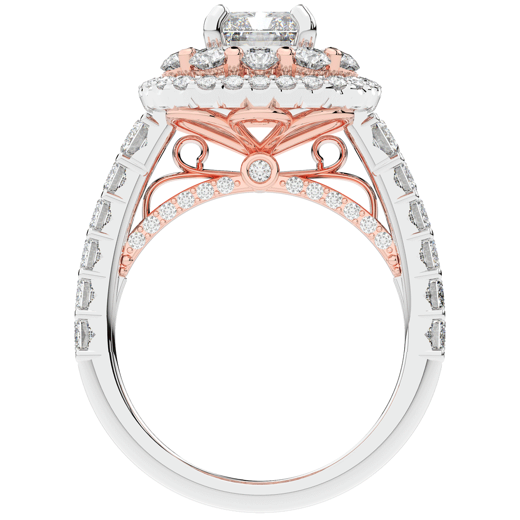 4.70CT.TW RADIANT LAB DIAMOND DOUBLE HALO TWO TONE ENGAGEMENT RING - Nazarelle