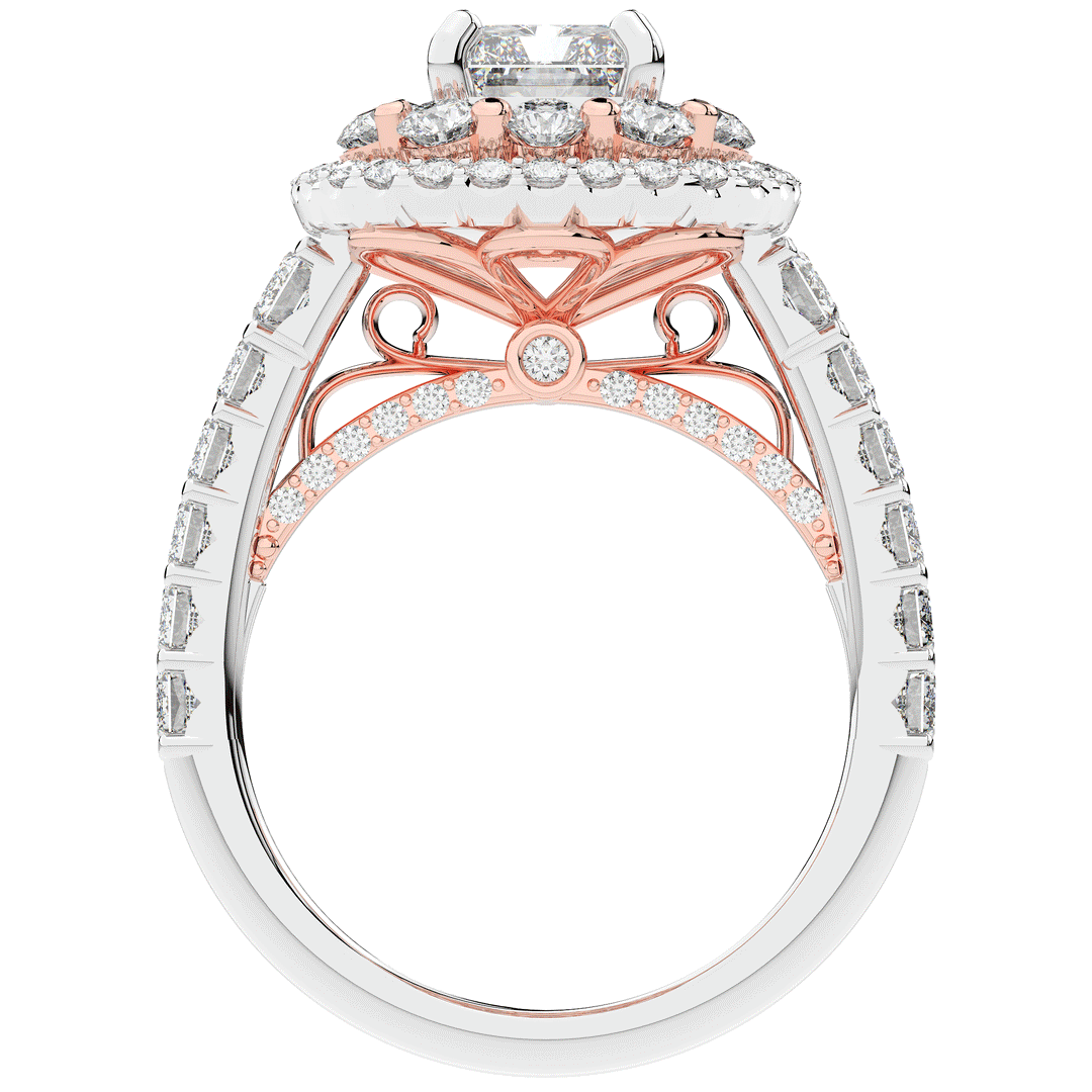 4.70CT.TW RADIANT LAB DIAMOND DOUBLE HALO TWO TONE ENGAGEMENT RING - Nazarelle