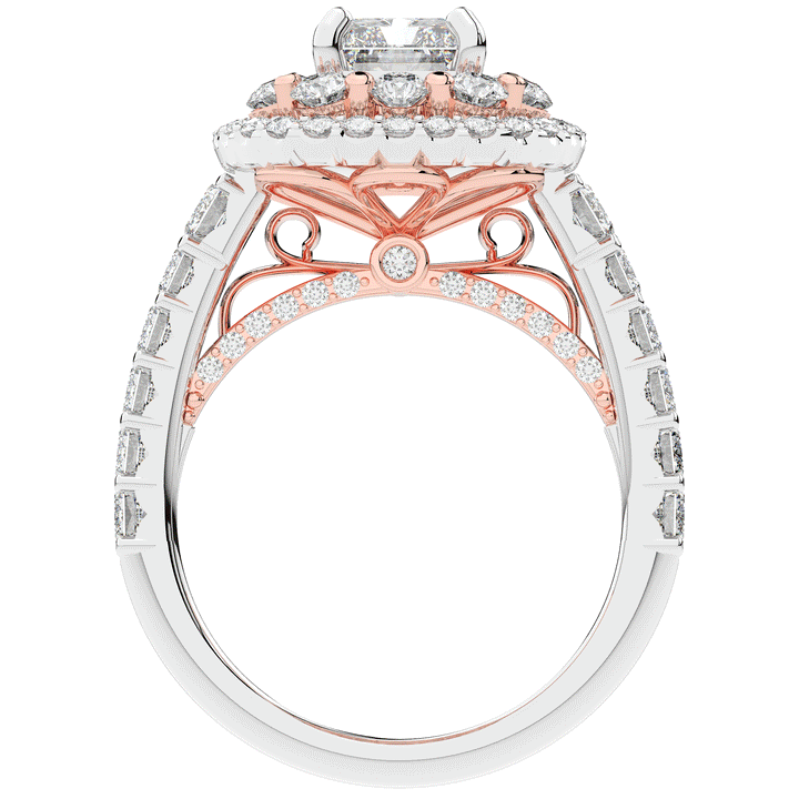 4.70CT.TW RADIANT LAB DIAMOND DOUBLE HALO TWO TONE ENGAGEMENT RING - Nazarelle