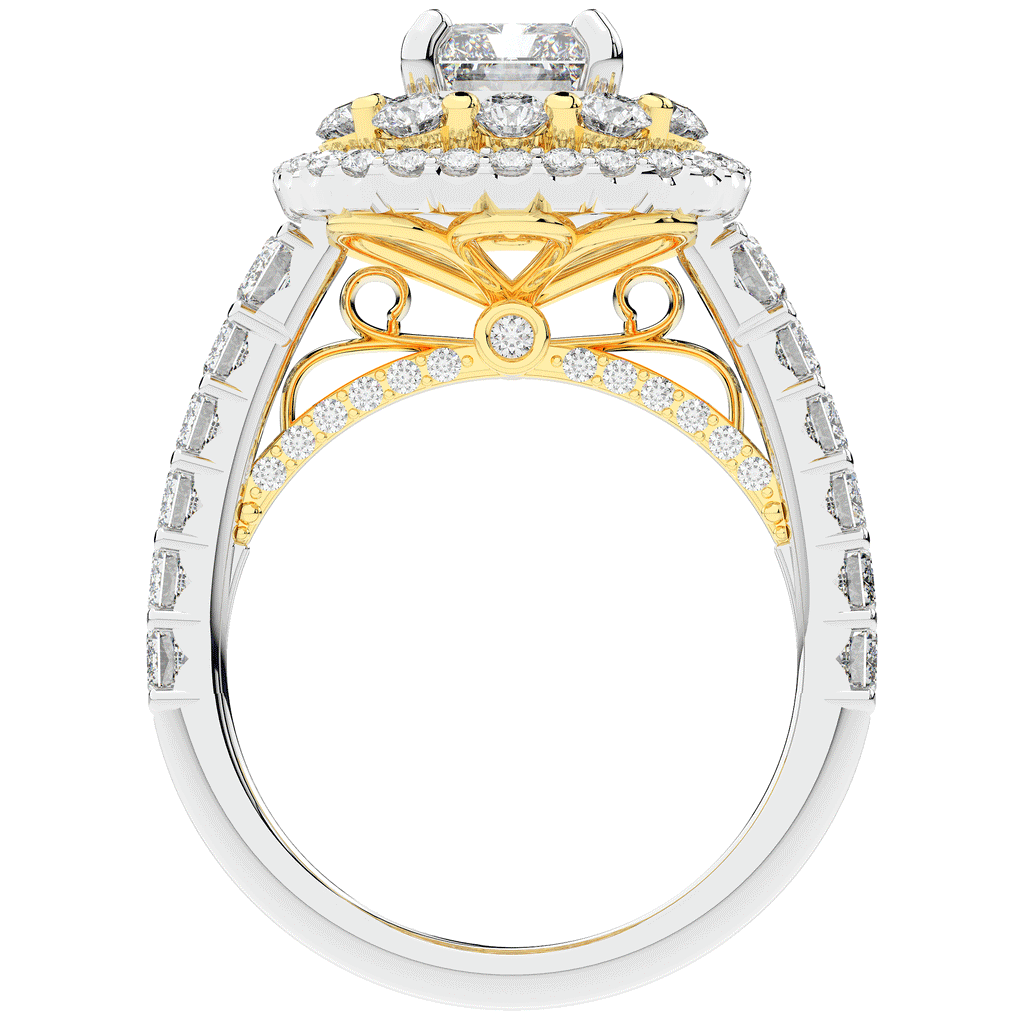 4.70CT.TW RADIANT LAB DIAMOND DOUBLE HALO TWO TONE ENGAGEMENT RING - Nazarelle