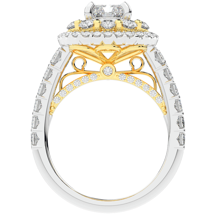 4.70CT.TW RADIANT LAB DIAMOND DOUBLE HALO TWO TONE ENGAGEMENT RING - Nazarelle