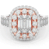 4.70CT.TW EMERALD CUT LAB DIAMOND DOUBLE HALO TWO TONE ENGAGEMENT RING - Nazarelle