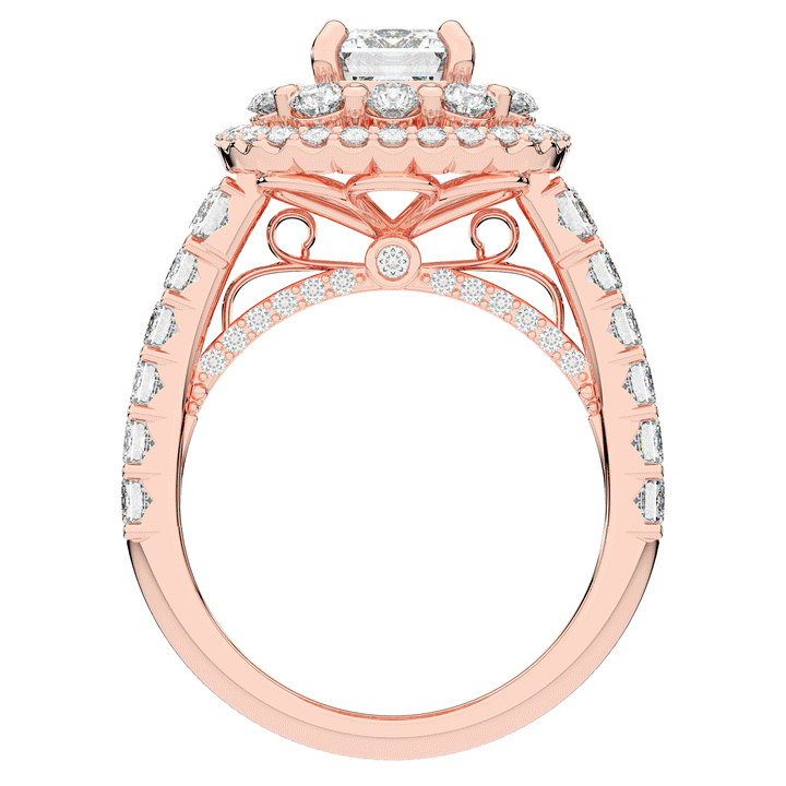 4.70CT.TW EMERALD CUT LAB DIAMOND DOUBLE HALO TWO TONE ENGAGEMENT RING - Nazarelle