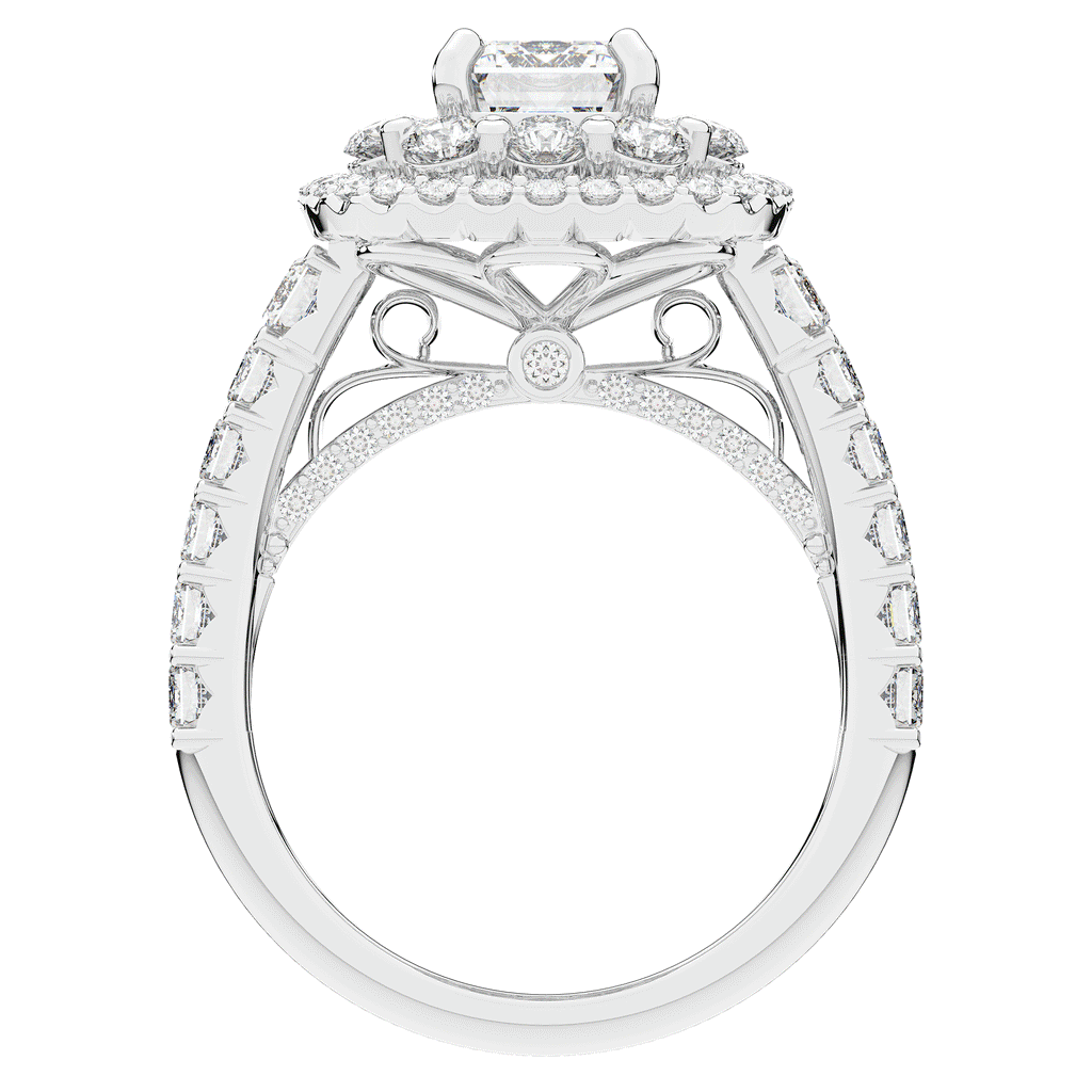 4.70CT.TW EMERALD CUT LAB DIAMOND DOUBLE HALO TWO TONE ENGAGEMENT RING - Nazarelle
