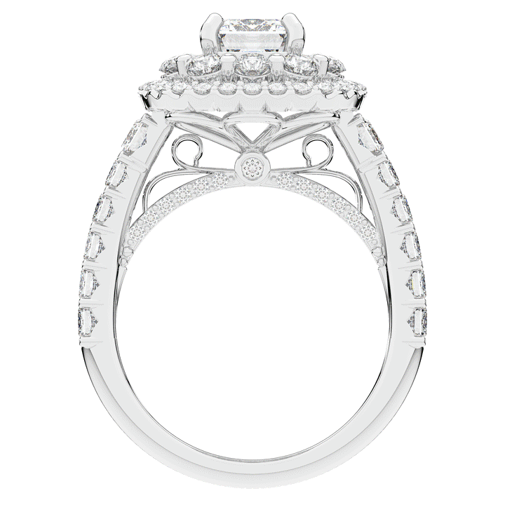 4.70CT.TW EMERALD CUT LAB DIAMOND DOUBLE HALO TWO TONE ENGAGEMENT RING - Nazarelle