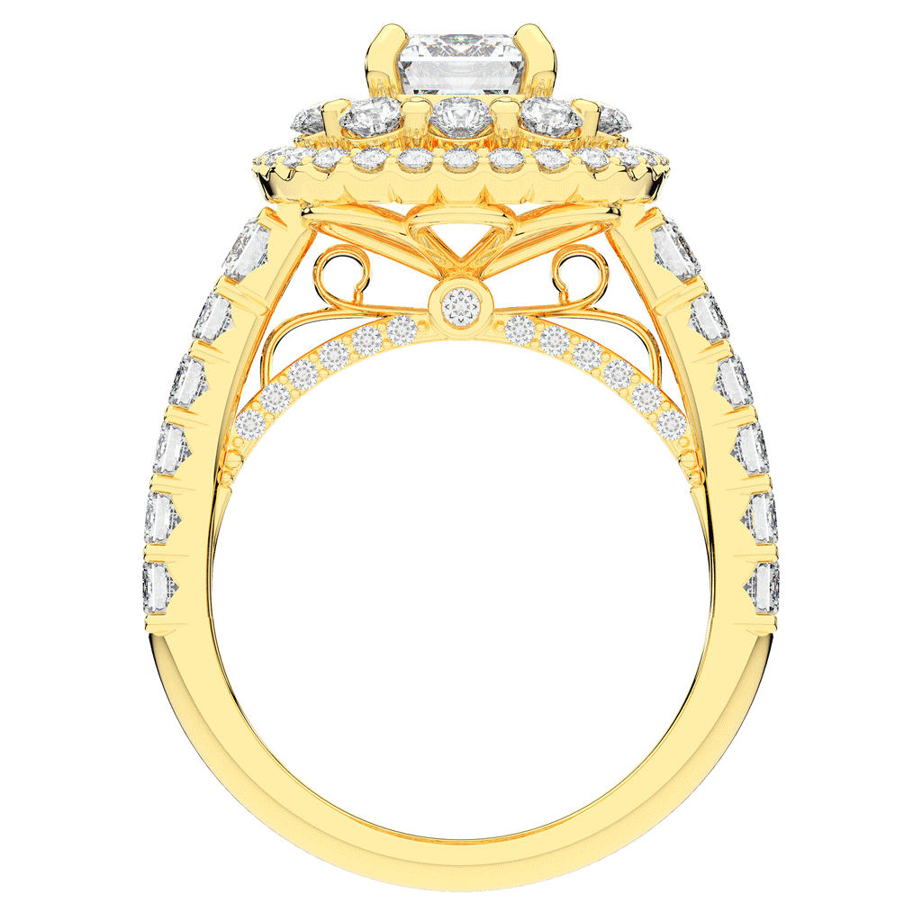 4.70CT.TW EMERALD CUT LAB DIAMOND DOUBLE HALO TWO TONE ENGAGEMENT RING - Nazarelle