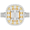 4.70CT.TW EMERALD CUT LAB DIAMOND DOUBLE HALO TWO TONE ENGAGEMENT RING - Nazarelle