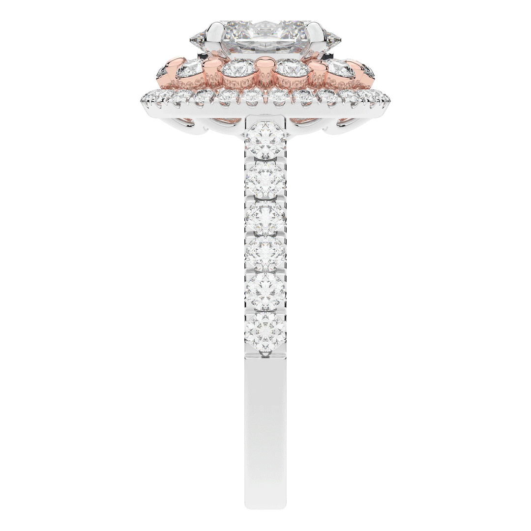 3.30CT.TW OVAL LAB DIAMOND DOUBLE HALO TWO TONE ENGAGEMENT RING - Nazarelle