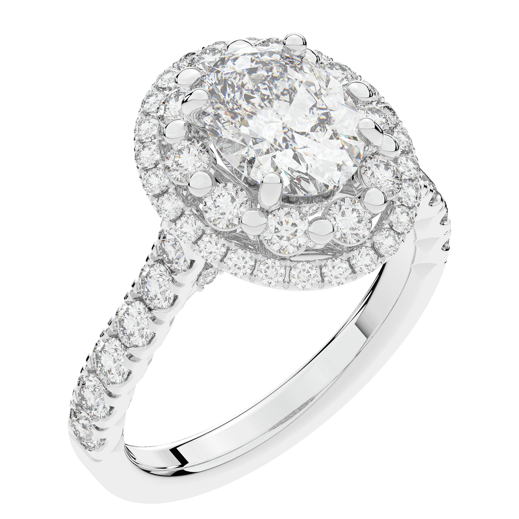 3.30CT.TW OVAL LAB DIAMOND DOUBLE HALO TWO TONE ENGAGEMENT RING - Nazarelle