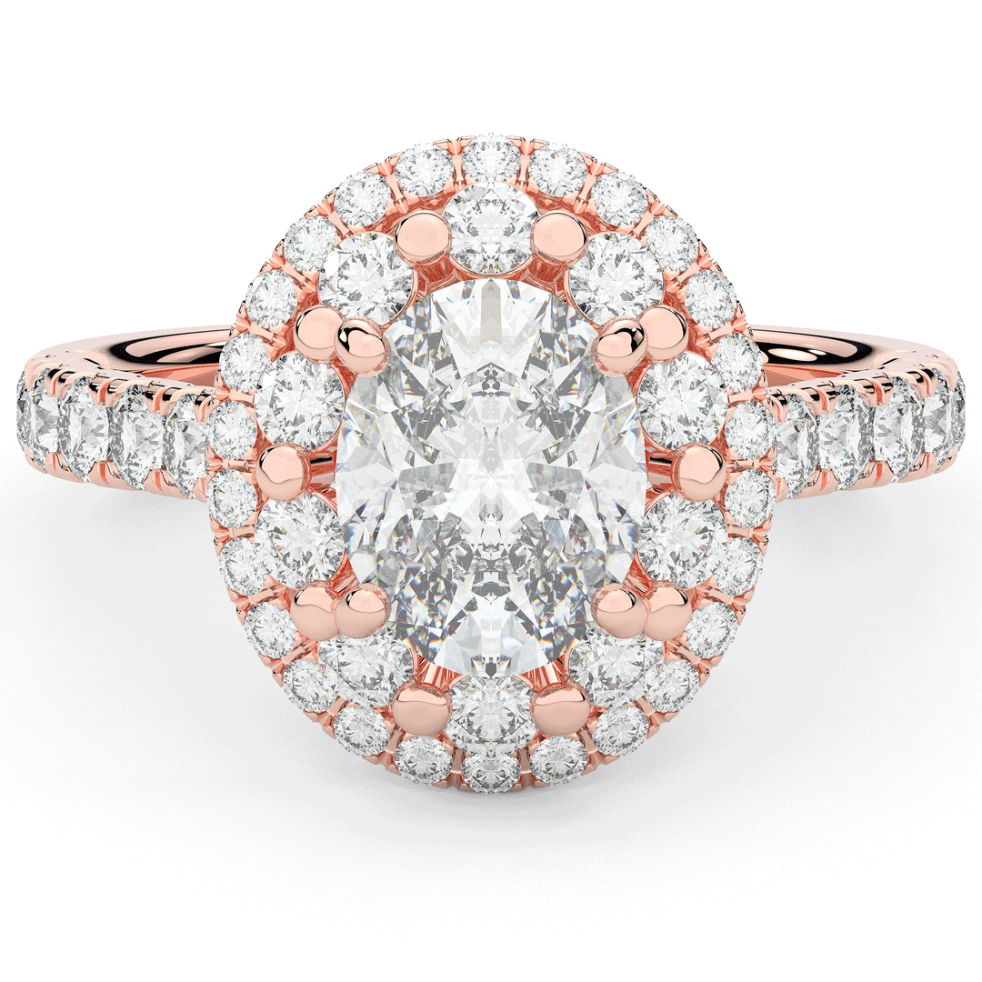 3.30CT.TW OVAL LAB DIAMOND DOUBLE HALO TWO TONE ENGAGEMENT RING - Nazarelle