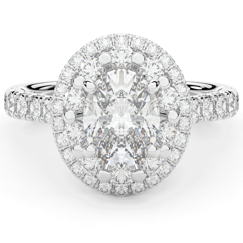 3.30CT.TW OVAL LAB DIAMOND DOUBLE HALO TWO TONE ENGAGEMENT RING - Nazarelle
