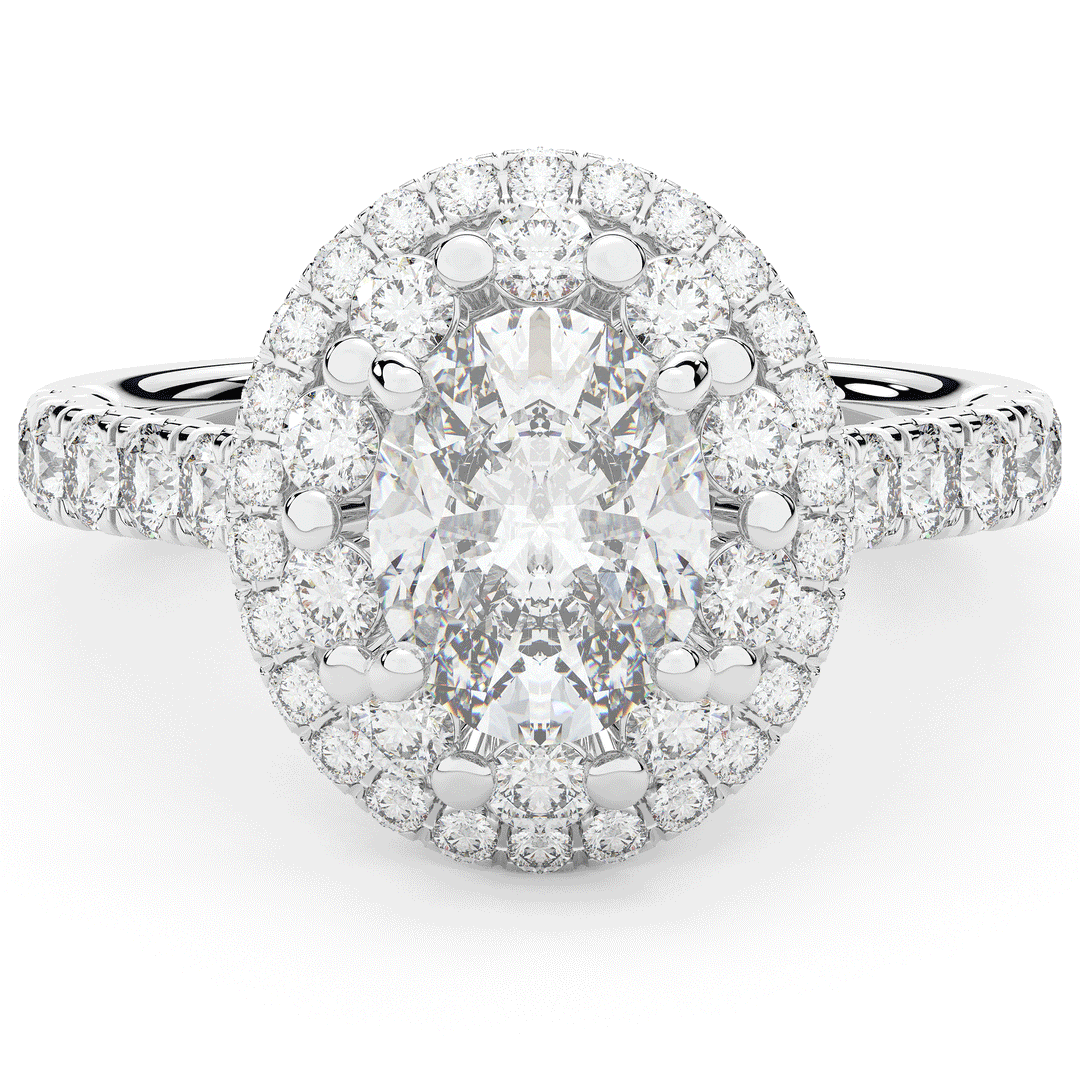 3.30CT.TW OVAL LAB DIAMOND DOUBLE HALO TWO TONE ENGAGEMENT RING - Nazarelle