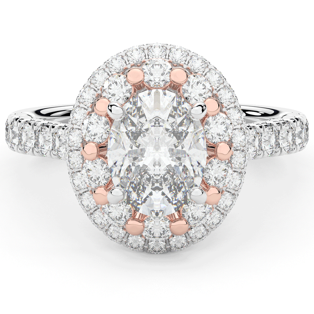 3.30CT.TW OVAL LAB DIAMOND DOUBLE HALO TWO TONE ENGAGEMENT RING - Nazarelle