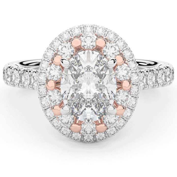 3.30CT.TW OVAL LAB DIAMOND DOUBLE HALO TWO TONE ENGAGEMENT RING - Nazarelle