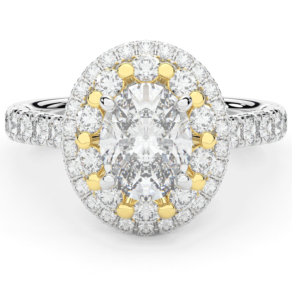 3.30CT.TW OVAL LAB DIAMOND DOUBLE HALO TWO TONE ENGAGEMENT RING - Nazarelle