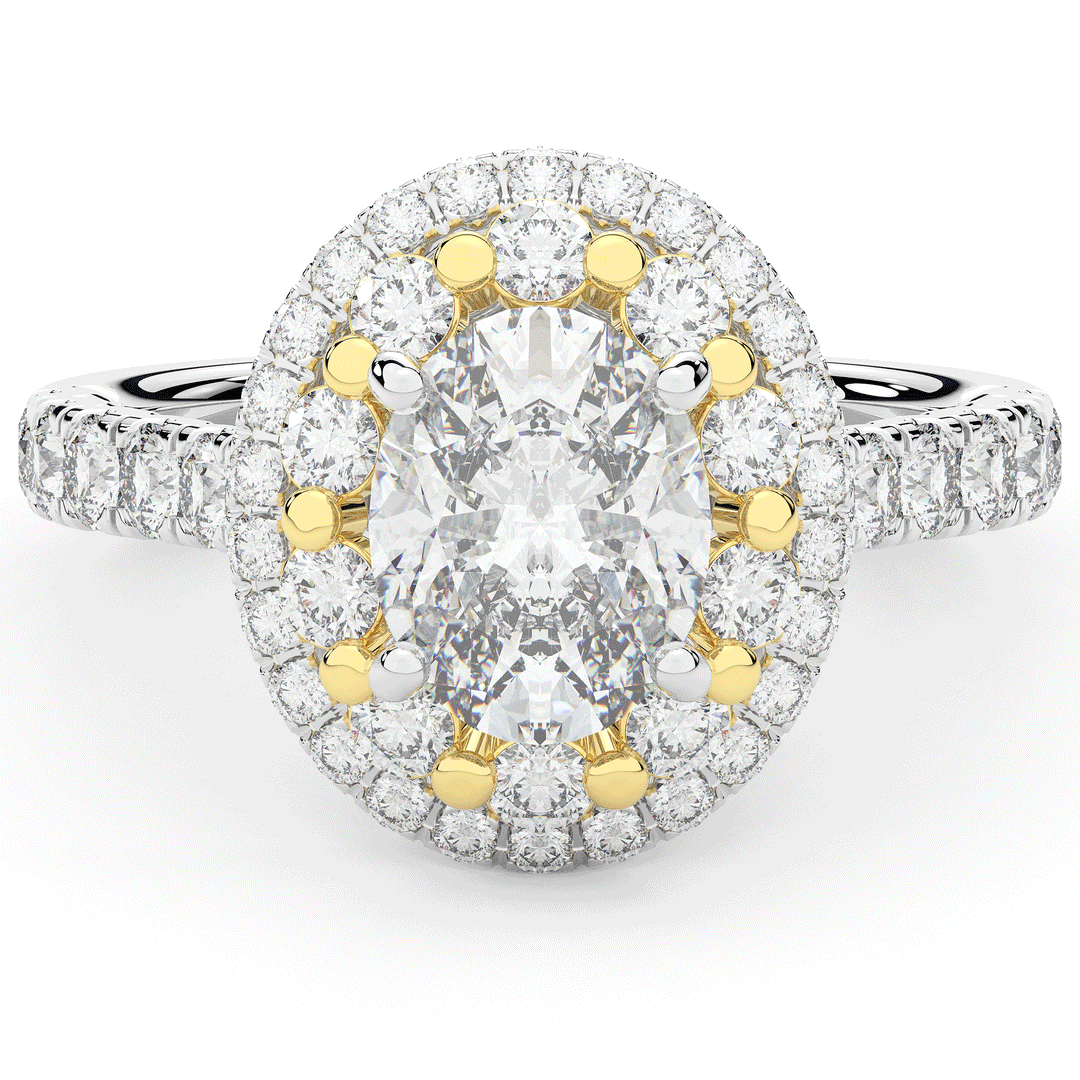 3.30CT.TW OVAL LAB DIAMOND DOUBLE HALO TWO TONE ENGAGEMENT RING - Nazarelle