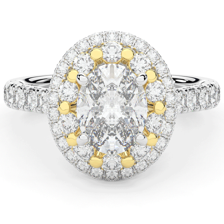 3.30CT.TW OVAL LAB DIAMOND DOUBLE HALO TWO TONE ENGAGEMENT RING - Nazarelle