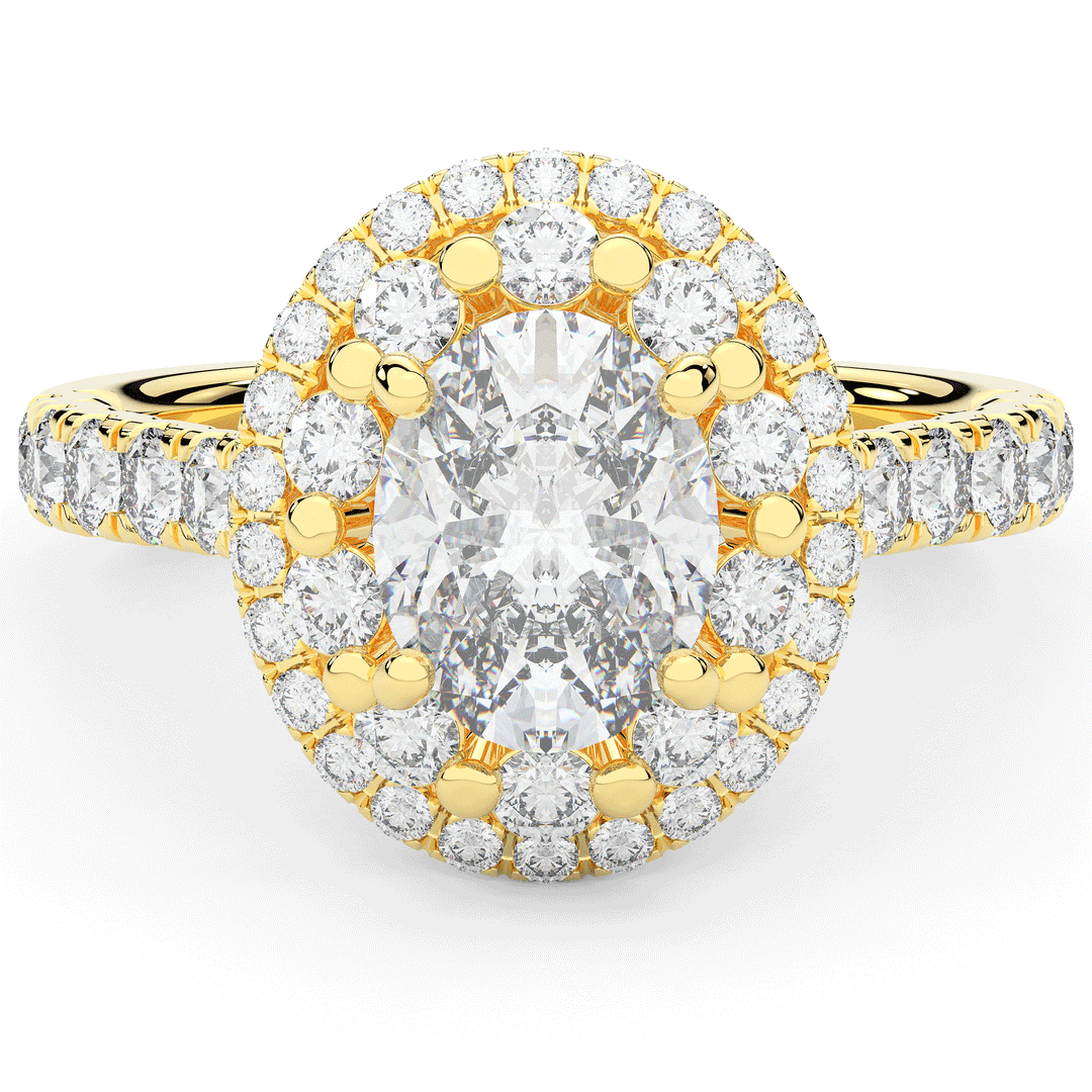 3.30CT.TW OVAL LAB DIAMOND DOUBLE HALO TWO TONE ENGAGEMENT RING - Nazarelle