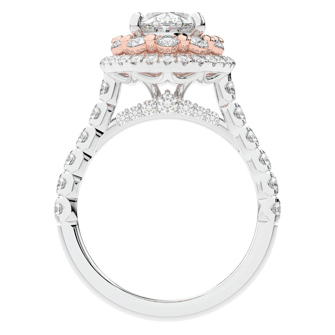 3.30CT.TW OVAL LAB DIAMOND DOUBLE HALO TWO TONE ENGAGEMENT RING - Nazarelle