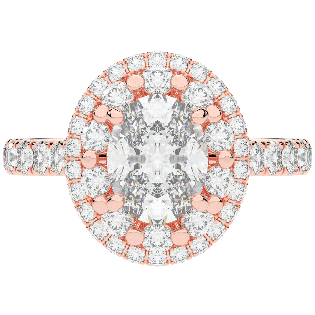 3.30CT.TW OVAL LAB DIAMOND DOUBLE HALO TWO TONE ENGAGEMENT RING - Nazarelle