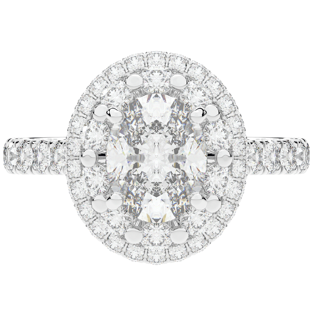 3.30CT.TW OVAL LAB DIAMOND DOUBLE HALO TWO TONE ENGAGEMENT RING - Nazarelle