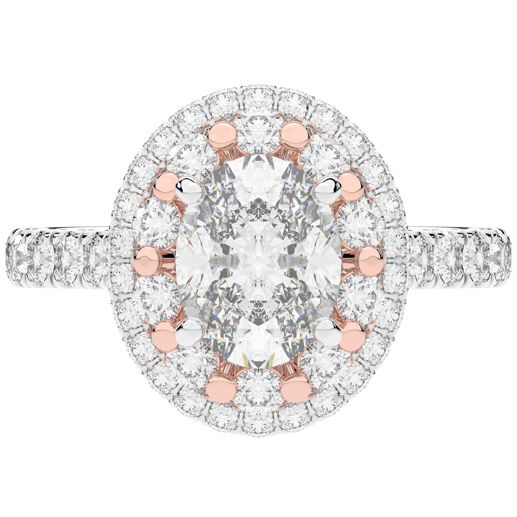 3.30CT.TW OVAL LAB DIAMOND DOUBLE HALO TWO TONE ENGAGEMENT RING - Nazarelle
