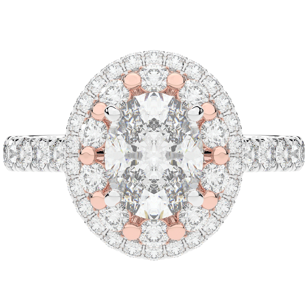 3.30CT.TW OVAL LAB DIAMOND DOUBLE HALO TWO TONE ENGAGEMENT RING - Nazarelle